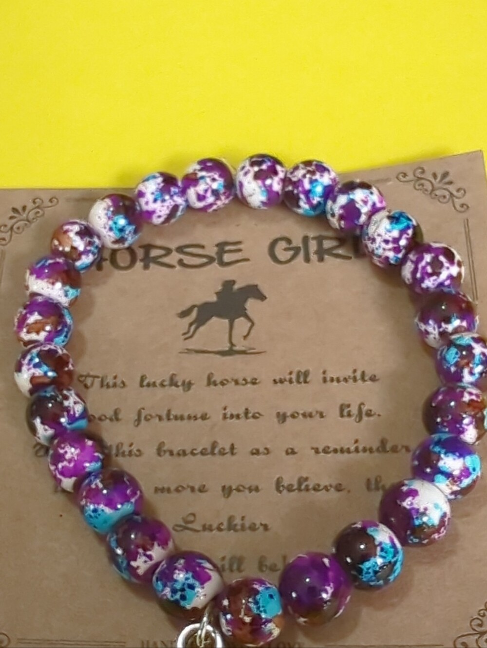 Horse Pendant Stretch Bracelet Multiple Color Purples W/ Inspirational Quote NWT - Picture 2 of 14